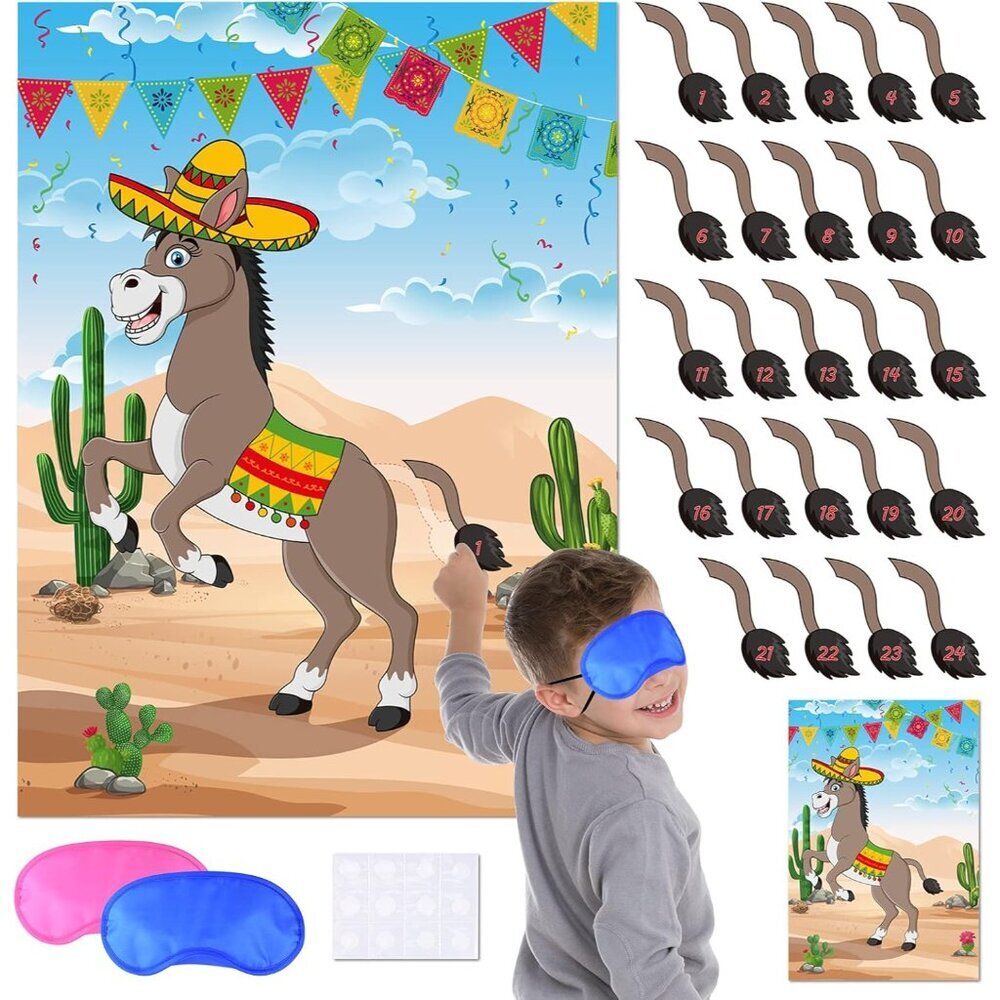 Pin The Tail on The Donkey Party Game, Mexican Donkey Party Supplies, Birthday P